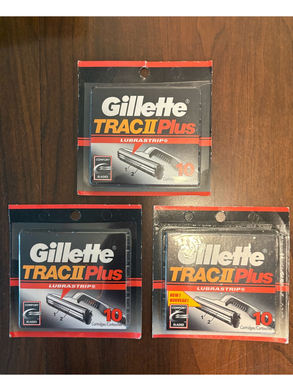 3 Packs of Gillette Trac II Plus Refill Razor Cartridges- 30 Total